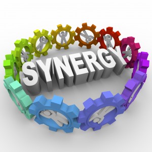 Synergy - People in Gears Around Word